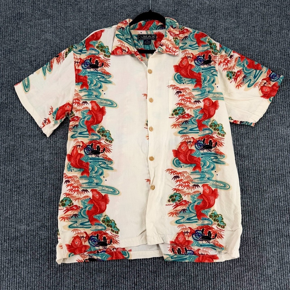 Vintage Amax men's koi fish Hawaiian shirt Japanese aloha button up XL